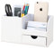 KINGFOM Büro Schreibtisch Organizer Ordnungssystem 4 Speicherabteil PU Leder Stiftebox Stifteköcher Bürobedarf (Weiß)