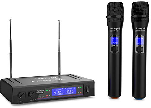 Audibax Missouri 2000 - Sistema de Micrófono Inalámbrico VHF Dual - Micrófono Inalámbrico Profesional de Rango B - Sistema con Indicadores RF/AF - Conectores de Salida XLR y Auxiliar