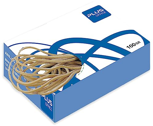Plus Office - Gomas Elásticas, Caja de 100 g, Rubber Bands, Perfectas para Oficina, Organizar Archivos, Hogar y Escuela, de Caucho Natural - 140 mm