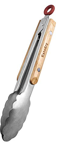 Extodry Sturdy Kitchen Tongs,2 Packs Set (9''&12'') Good Grips Cooking Tongs Stainless Steel, Food Tongs with Heat Resistant Wood Grips,Cooking Gifts for Serving Frying Salad Pasta BBQ (9inch)