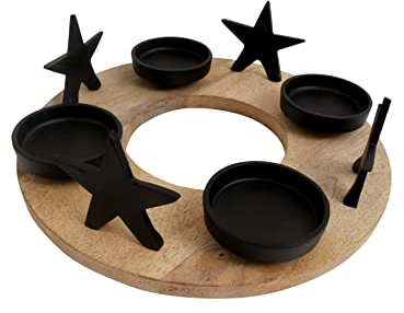 Adventskranz Kerzenhalter Holz Schwarz Metall 30cm Weihnachten Advent Kerzen Natur Halter Modern Design