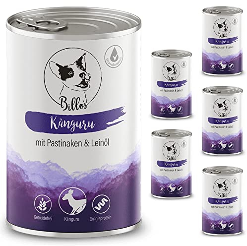 Hundefutter Nass Getreidefrei & Hypoallergen Nassfutter Hund Sensitiv - Hundenassfutter auch für empfindliche Hunde - Wet Dog Food Grain-Free Adult Kangaroo | Billos Känguru 6er-Pack (6X 400g)
