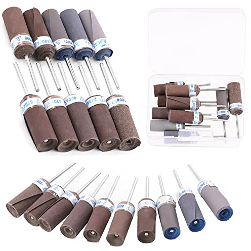 Swpeet 10 Pcs tambours de ponçage manches Kit, 180-2500 Grit ponçage tête de ponçage bâton, rouleaux de cartouche abrasifs, outil de ponçage à rouleau bâton de polissage, outil de polissage du bois