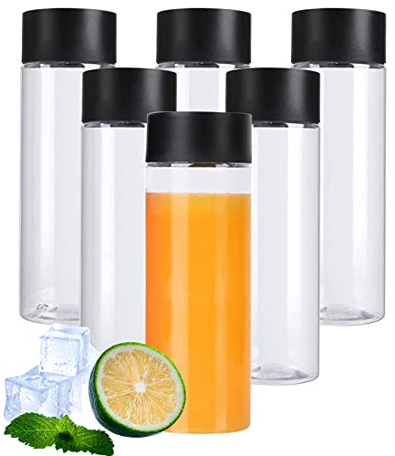 BLMHTWO 6 bottiglie di plastica per succhi di frutta, 300 ml, riutilizzabili e vuote, con coperchio a chiusura ermetica, bottiglia trasparente per frullati in PET per latte, succo di frutta, verdura,