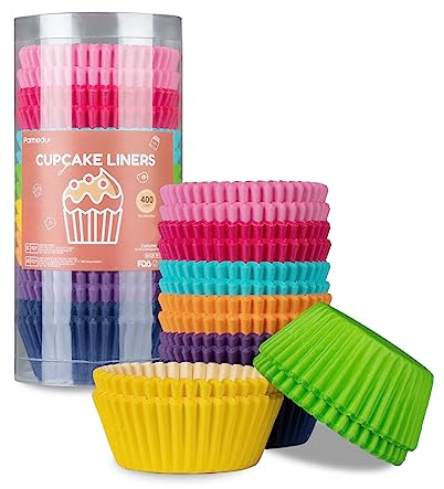 Parmedu 400 Pirottini di Carta per Cupcake - Dimensioni Standard 5 cm Pirottini per Muffin- 8 Pirottini da Forno Colori Arcobaleno Pirottini per Cupcake, Modello BK008