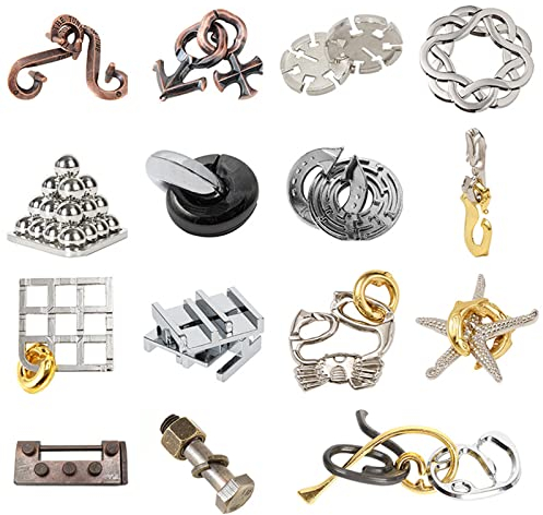 Knobelspiele Set Denksportaufgaben, 15Pcs Metallpuzzle Geduldspiele IQ Spiele für Erwachsene Kinder, Metall Entwirrung Puzzles Knobelspiel, Geduldsspiel versch Schwierigkeitsgrade, Denkspiel