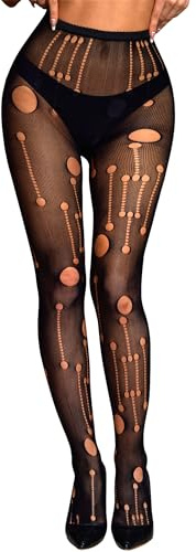 RSLOVE Sexy Stockings for Women Sexy Fishnet Stockings Mesh Lingerie High Waist Pantyhose Patterned Exotic Goth Tights for Girls Cosplay Costumes One Size Black