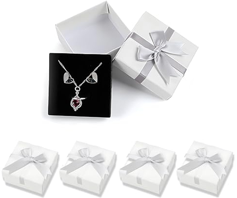 xlwen Scatola di imballaggio per gioielli White 4Pcs Fiocco per esposizione di gioielli, Scatoline Cartone Porta Anello Perfetto per regalare o conservare bracciali, orecchini, anelli.