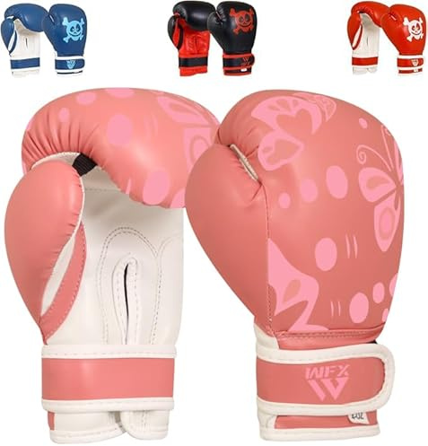 WFX Kids Boxing Gloves 4oz, 6oz Professional MMA Sparring Junior Muay Thai Gloves Kickboxing Punch Bag Training Fighting for Young Fighters (Pink, 4-OZ)
