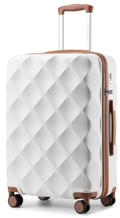 British Traveller Hartschalenkoffer Mittelgroß 64 x 43 x 26.5 cm, Reisekoffer aus ABS + PC mit TSA-Schloss, Koffer Trolleys mit 4 Rollen für Reisen und Business, Creme