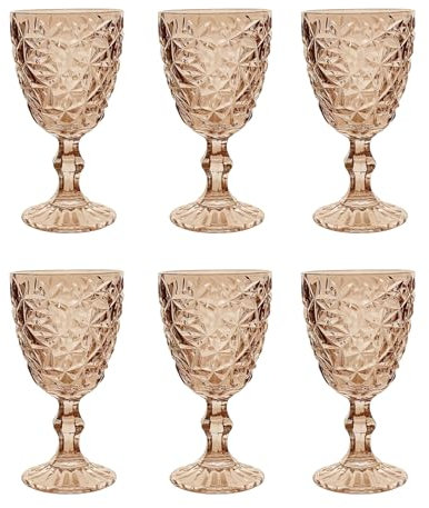 Vintage 6er-Set Farbige Glanz Weingläser Trinkgläser mit Geriffeltem Muster (Kristal, Gold-Glanz Weinglas) Longdrinkgläser, Cocktail Gläser, Prägung, Glas, Trinkglas, Weinglas, Wasserglas, Glaskelche