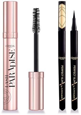 L'Oreal Paris Make-up Designer Cofre Ojos Máscara de Pestañas Lash Paradise y Eyeliner Perfect Slim