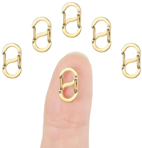Amabro 5 Stück Karabinerverschluss mit Doppelter Öffnung, Edelstahl-Halsketten-Armbandverkürzer, Metallverschlüsse, Verschlüsse für Halsketten-Clip, Armband-Verbinder(Gold)