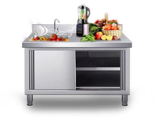 Küchenspüle Mit Unterschrank Spülenschrank Mit Spüle Und Armatur,edelstahl Spültisch Mit Unterschrank，Unterschrank Mit 2 Schiebetüren，spültisch Edelstahl Mit 1 Becken Für Außen Werkstatt Küche(L100*60