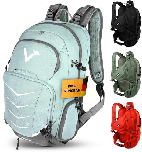 Valkental - Innovativer Rucksack mit perfekter Aufteilung (22L) Erweiterbares Volumen (Kein Schwitzen) Wanderrucksack, Trekkingrucksack, Fahrradrucksack & Outdoor Rucksack - Wasserfest & Reflektierend