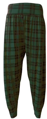 STAR FASHION Womens Alibaba Hareem Trouser Full Length Elastic Waist Printed Harem Trousers Pants Tartan Green-16-18
