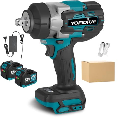 Yofidra Cordless Impact Wrench, 1900N.m(1400ft-lbs) Brushless Impact Gun 1/2 with 2×6000mAh Batteries & Charger, 3-Speed Adjustable, LED Light, for Heavy-Duty Auto Repairs, Tire Changes, Construction