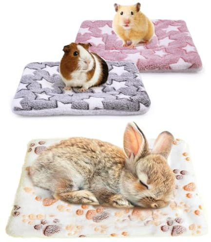 Bangbobi - Juego de 3 Camas de Peluche para Animales pequeños, Manta Suave para Conejillos de Indias, Conejos, Chinchillas y Ardillas, Alfombra Lavable para roedores
