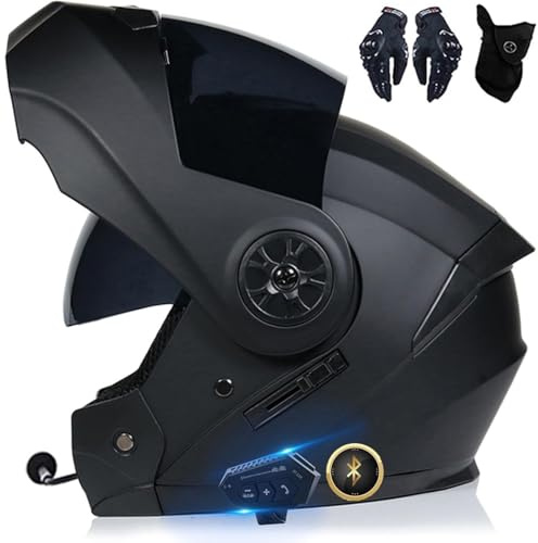 Bluetooth MC-hjälm, DOT/ECE-godkänd Modul Flip Up Full Face Integrerad Hjälm, Med Högtalare Och Mikrofon, For Vuxna Män Kvinnor