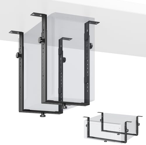 PUTORSEN Soporte de PC para debajo del escritorio para cajas de torre media/minitorre, soporte vertical u horizontal de CPU de hasta 75 libras, estante de computadora que ahorra espacio para ATX