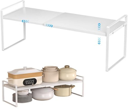 Erweiterbares Schrankregal,Teleskop Schrankeinsatz L:35-65cm W:22cm H:25cm Stapelbarer Küchenthekenregal-Organizer Küchengewürzregal für Küchenschrank und Arbeitsplatten Theken Speisekammer
