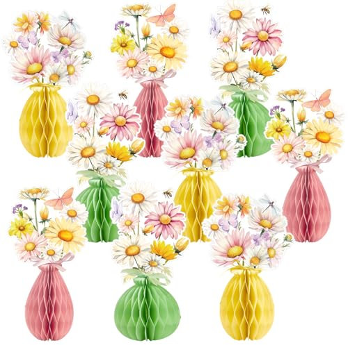 SUNBEAUTY 9PCS Paper Flower Table Decorations Wildflowers Table Centerpieces Decoration Multi-Color Daisy Decor Spring Summer Floral Honeycomb Decor for Garden Wedding Baby Shower Office Home
