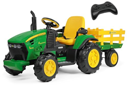 Peg Perego John Deere RC Tractor – Elektrischer Traktor zum Aufsitzen und Fernsteuern für Kinder, 12 V, mit Anhänger, Fernbedienung, 2 Räder, FM-Radio, ab 1 Jahr