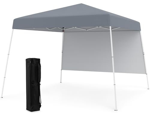 COSTWAY Carpa Plegable 3x3m, Pop up, cenadores para Jardin con 1 Pared Lateral, Bolsa de Transporte, Protección Solar, Pergolas de Jardin Exterior Camping, Playa (Gris)