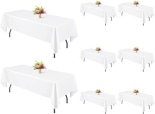 Paket med 8 vita rektangulära bordsdukar - 153 x 320 cm (för bord på 2,40 m) - Tvättbar polyester - För fester och banketter - Vit