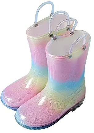 2026 - Botas de nieve para mujer y niños pequeños con purpurina iluminada para niñas, zapatos arcoíris y color sólido con asas fáciles de poner, a, 34 EU