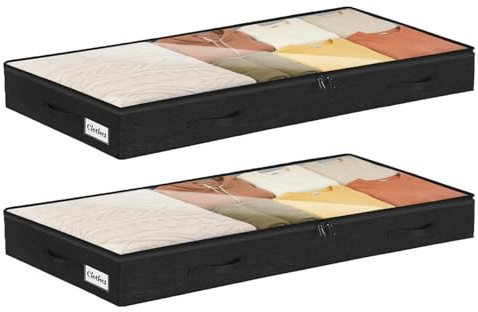 2 Stück Unterbett Aufbewahrungsbox,10cm hoch Unterbettkommode mit klarem Deckel, Faltbare Kleideraufbewahrung & Organisation für Kleidung, Bettdecken, ohne Innenstruktur, 4 Griffen & 2 Reißverschluss