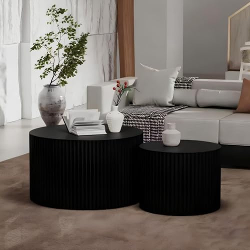 SOUWOFS Beistelltisch Set rund, 2 Stücke, Schwarz, Ø70CM+Ø50CM | Moderne Kaffeetische, Satztische Rund, Sofatisch, Couchtisch, Für Wohnzimmer Schlafzimmer