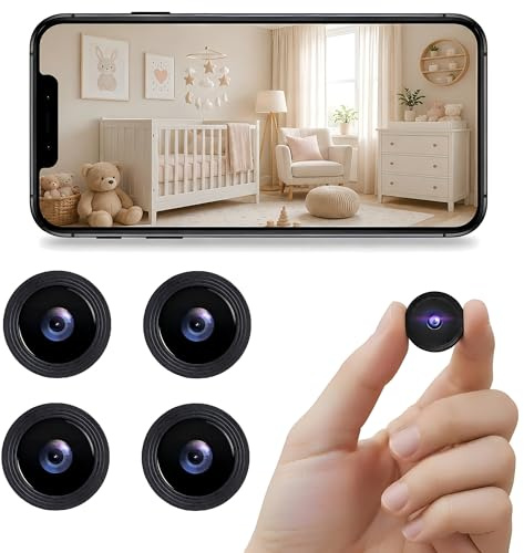 2026 Caméras Mini Camera sans Fil de Surveillance, HD 1080P WiFi Caméra de sécurité avec Vision nocturnepour bébé intérieur/extérieur, Animal de Compagnie, Compatible L/X1 (Black, Tiny 4 PCS)