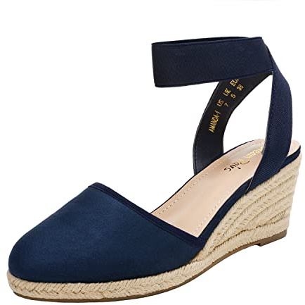 DREAM PAIRS Sandali Zeppa da Donna con Cinturino Elastico alla Caviglia Espadrillas,Size 40,Marina Militare,Amanda-1
