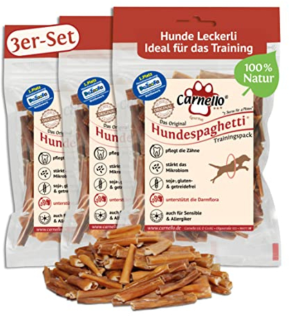 Carnello Hundespaghetti Training – Trainingsleckerli Hunde, Hunde Leckerlis, Hundeleckerli getreidefrei – Wiederverschließbare Beutel (3 x 100g)