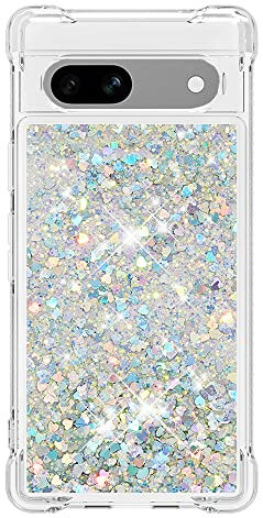 Wuhaizher Google Pixel 7A Case Glitter, 3D Bling Sparkle Quicksand Flowing Liquid Clear Transparent TPU Gel Silicone ShockProof Protective Phone Case for Google Pixel 7A Cover Girls, Silver