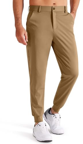 Libin Men's Slim Fit Golf Pants, 4-Way Stretch Quick Dry Athletic Joggers with Pockets, Work Dress Casual Yoga Pants, Camel M