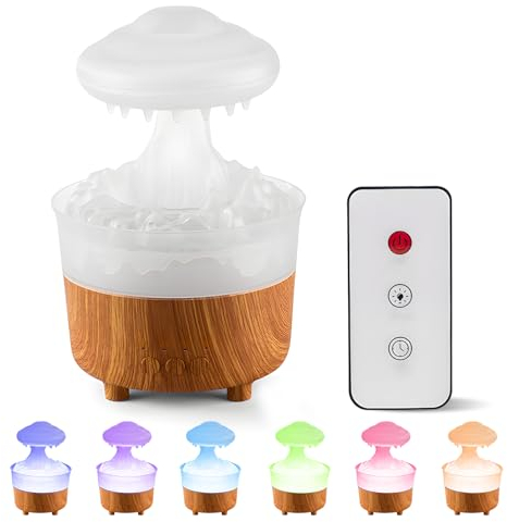 Silkwish Umidificatore a nuvola, umidificatore a nuvola di pioggia, umidificatore d'aria, diffusore a fungo per olio essenziale con luci a 7 colori e telecomando, per rilassanti camere da letto in uff