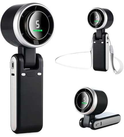 MERTTURM Handheld Portable Fan, Mini Personal Foldable Small Hand Fan with LED Display, 5 Speeds Adjustable 3600mAh USB Rechargeable Powerful Cooling Turbo Desk Fan for Travel/Outdoor/Home/Office