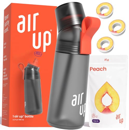 air up Gen 2 Flavored Water Bottle (21 oz) Charcoal Grey + 3 Peach Flavour Capsules | Sugar Free & Spill Proof Water Bottle with Straw