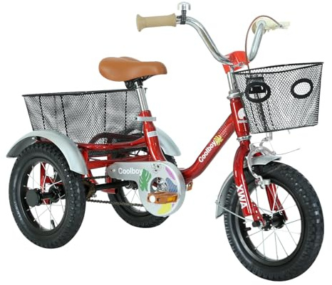 12 inch Trike,Kids Tricycle,Kids Trike,for Ages 3+ Beginner Riders, with Front Rear Basket and Passenger Seat, for Shopping Picnic Outdoor Kids Playground Sports,Multiple Colors (Red)
