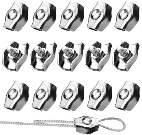 SWTYExt 15 Stück Drahtseilklemme 2mm Seilklemme M2 Seilklemmen Edelstahl 304 Drahtklemme Drahtseilklemmen für Drahtseil Stahlseil Seilspanngarnitur Wäscheleinenspanner Wire Markise fixiert