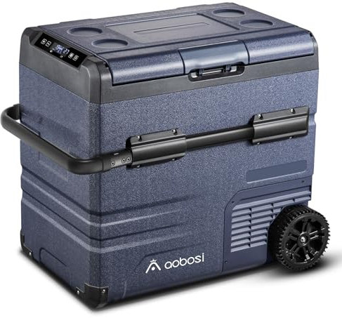AAOBOSI Kompressor Kühlbox 55L, Kühlbox Auto mit APP, LED-Touch, bis -20 °C Auto Kühlbox 12v 230v für Camping, LKW, Boot, Reisemobil, Dual Zone Unabhängige Kontrolle