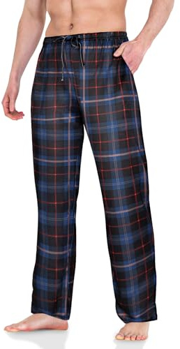 AUYAO Rutiga pyjamasbyxor för män, mjuka rutiga loungebyxor i bomull med fickor, justerbar pyjamas, loungebyxor, nattkläder med rutig design, avslappnad passform