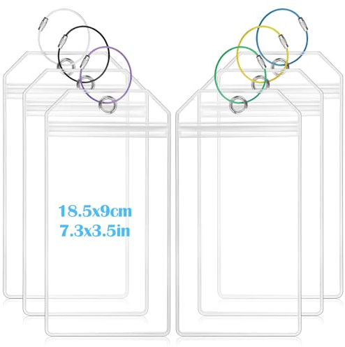 YADOBIG 6 Piezas 18.5×9cm Etiquetas de Equipaje para Cruceros, Etiquetas de Equipaje Transparentes, PVC Impermeable con 6 Lazos de Acero Colores, para Maletas, Cruceros, Bolsas de Lona, Pequeño