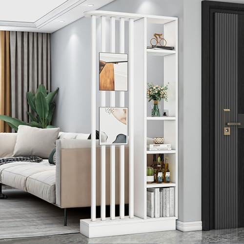 Wall Room Divider Modern Storage Cabinet Display Bookshelf Screen with Shelves Temporary Tall Privacy Panel Partition for Home Office Dorm Floor Ceiling Decorative(White,80*24*200cm/31*9.5*79in)