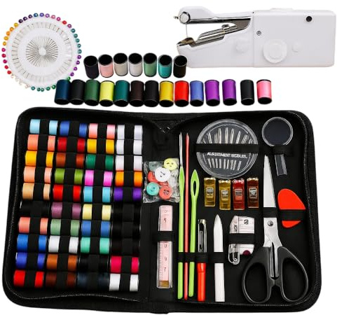 Kit de Costura Profesional con Mini Máquina de Coser Portátil – 172 Accesorios | Ideal para Viajes, Principiantes y Emergencias | Mini Máquina Manual para Reparaciones Rápidas | Regalo Original