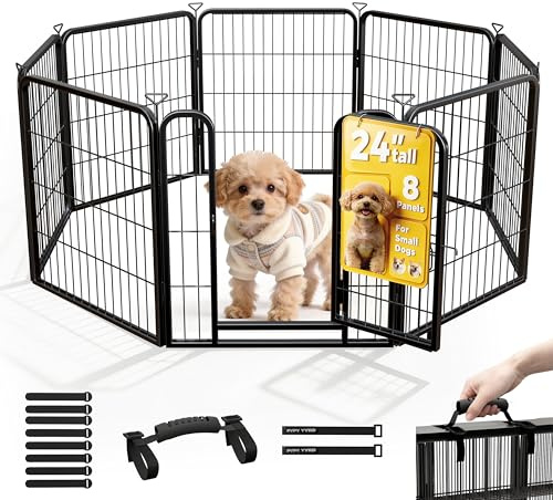 Pvpy Yvrd Dog Playpen for Indoor, Outdoor,Yard, RV Camping, 24 inch 8 Panels Dog Play Pen, Heavy Duty Metal Dog Gate, Anti-Rust Coating Dog Fence Exercise Pen for Puppy and Small Dogs