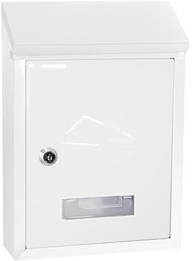 EasySpeed Buzón Metálico de Exterior con Llave Cerradura y Tapa Antilluvia, Anclaje en Pared Instalación fácil, para Cartas y Sobres, 30x22x7cm (Blanco)