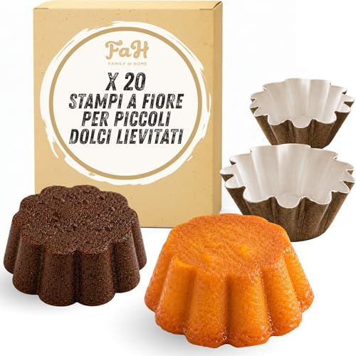 FAH Tårtformar – 20 engångsformar för cupcakes, flan, pudding och tekakor, tillverkad av fettbeständigt naturpapper, ugn upp till 200 °C, diameter 75–120 mm, höjd 45,5 mm